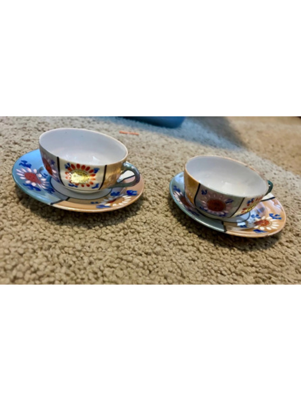 Set of 2 Japanese lusterware tea cup sets